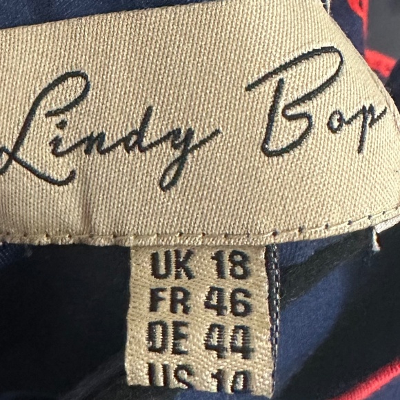 Lindy Bop Retro Short Sleeve Heart Print Swing Dress, Navy & Red, US 14 - Picture 5 of 13